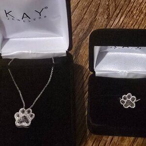 Sterling Silver black onyx paw print necklace & ring Kay Jewelers